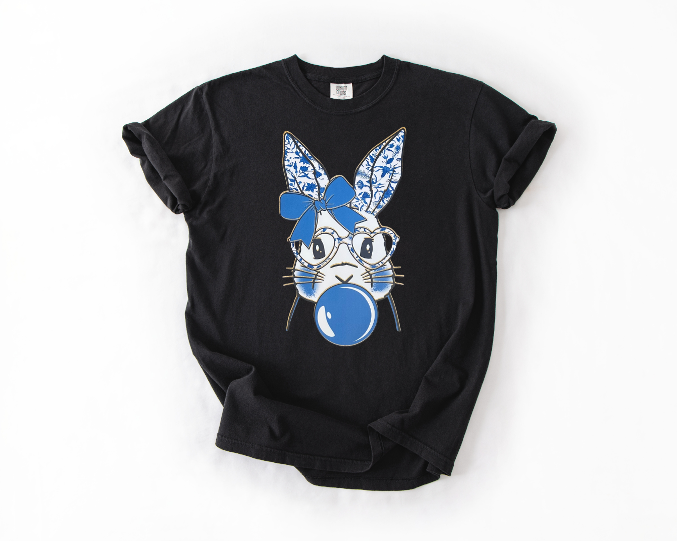 Glitter Blue Floral Easter Bunny