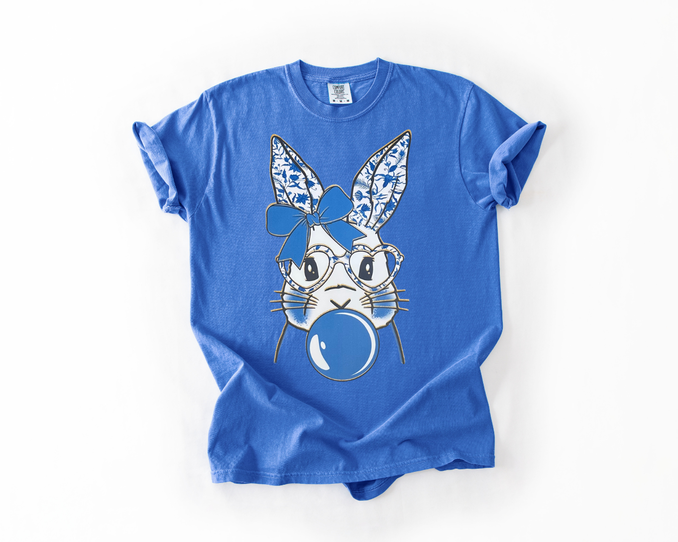 Glitter Blue Floral Easter Bunny