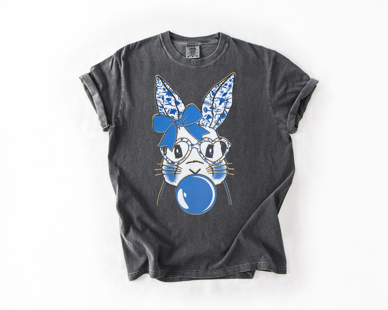 Glitter Blue Floral Easter Bunny