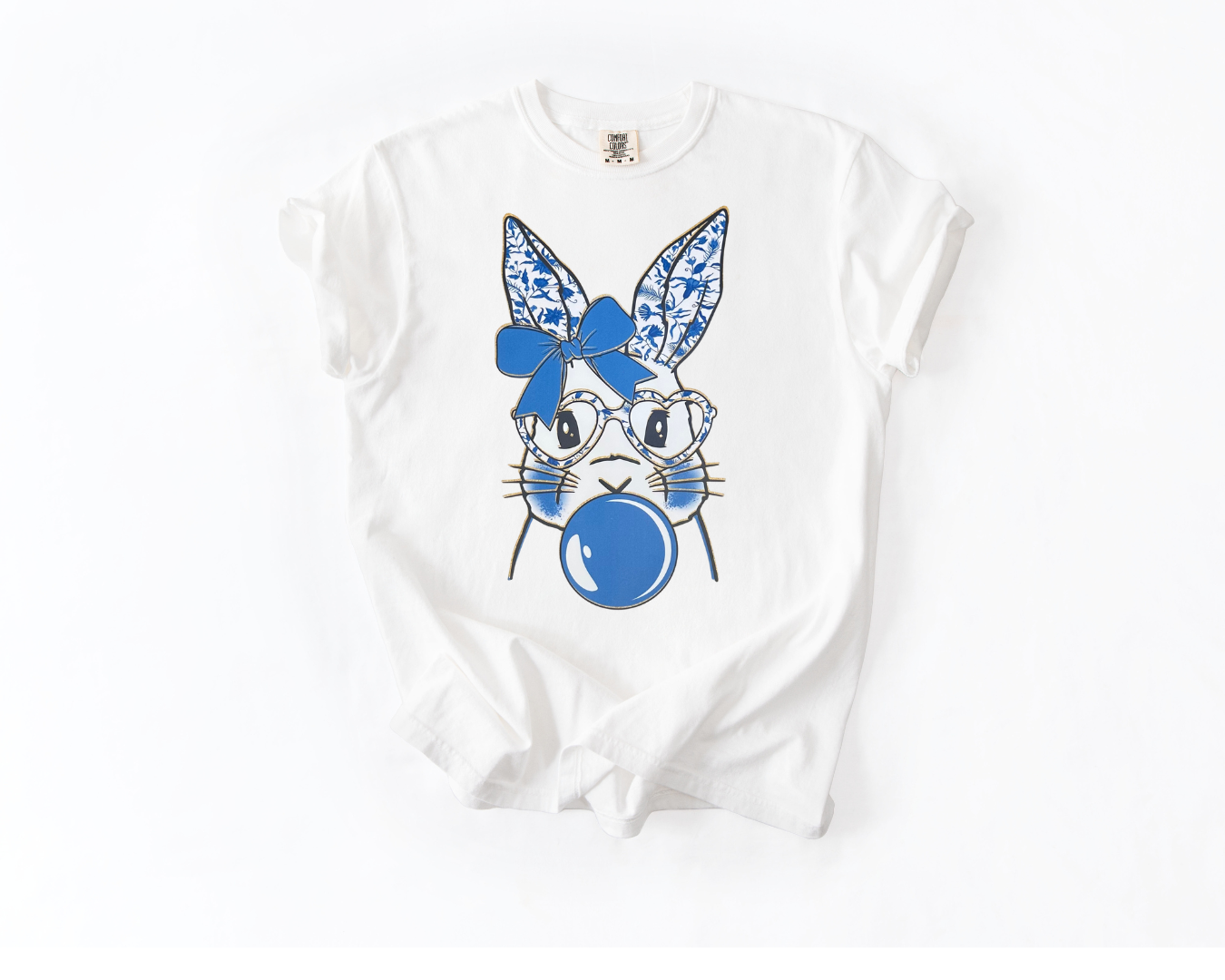 Glitter Blue Floral Easter Bunny