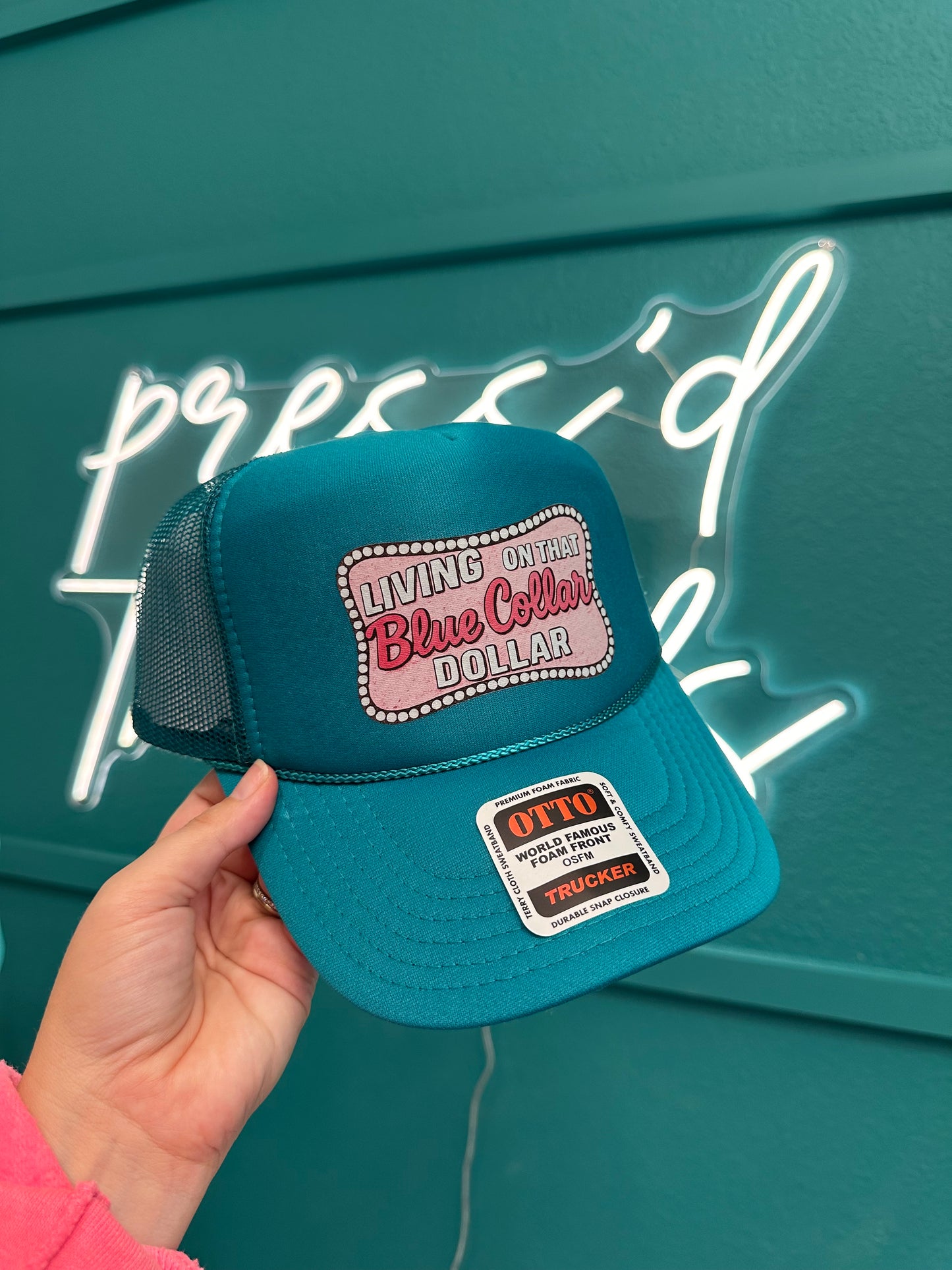 Living on that Blue Collar Dollar Trucker Hat